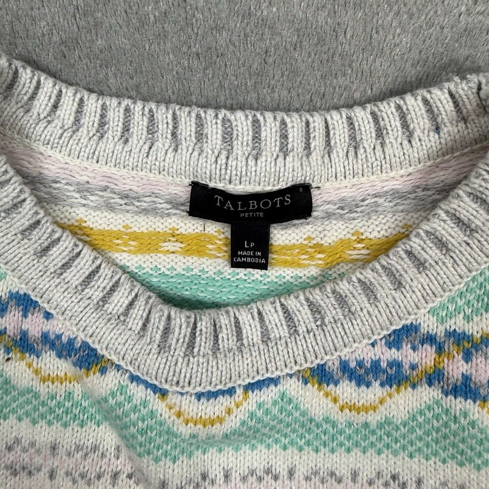Talbots Winter Fair Isle Crewneck Sweater Women’s PL White Long Sleeve Pullover - Picture 4 of 7